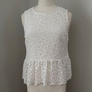 Talula Lace Peplum Sleeveless Blouse Off White Sz S